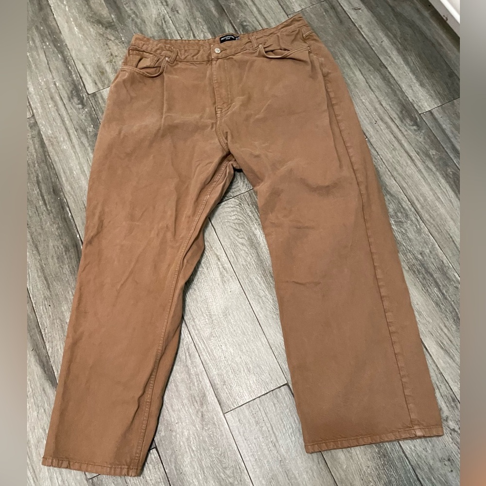 Pretty little thing plus Y2K beige wide leg 5 pocket denim jeans size 16